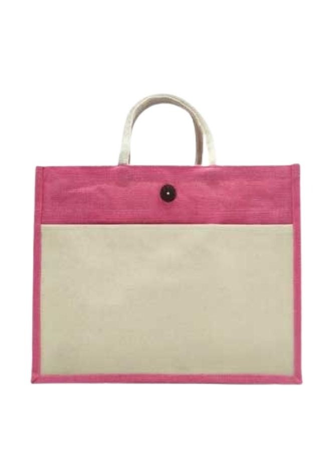 Fatio Set of 10 Eco-Friendly Jute Canvas Bags – Cream and Pink, Durable & Stylish - Image 2